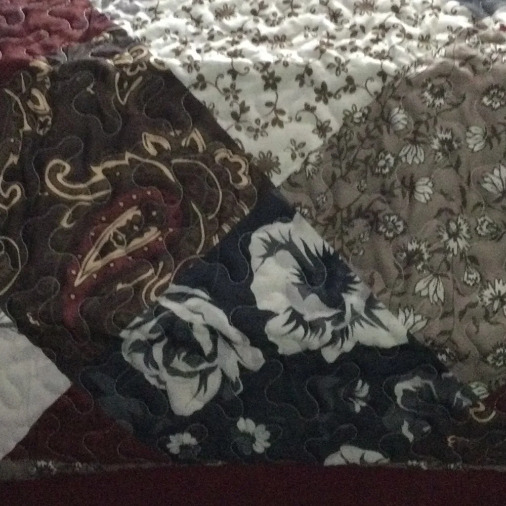Quilted Patchwork Pillow sham in Black, Brown, Cream and Burgundy